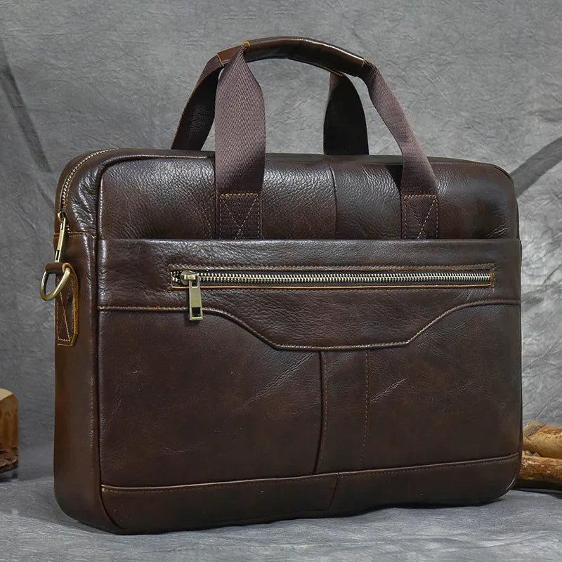 Femlion Genuine Leather Men's Laptop Briefcase, 14-inch Business Bag