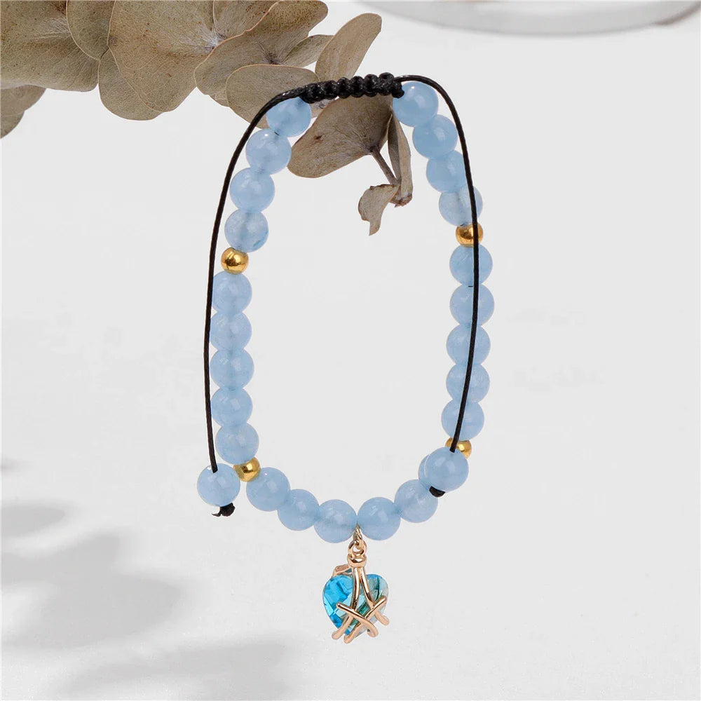 Femlion Chalcedony Heart Braid Bracelet: Exquisite Couples Jewelry, Natural Beads, Love Bangle