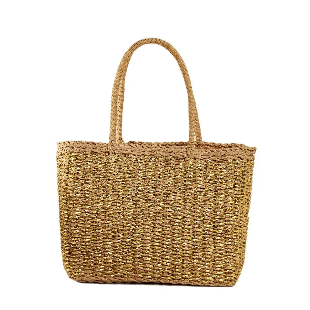 Femlion Square Paper Rope Woven Tote Basket Blue Large Capacity Retro Style