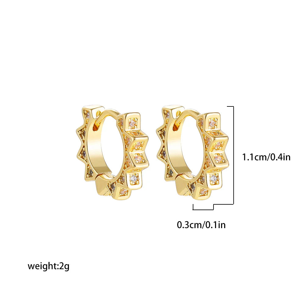 Femlion Geometric CZ Sun Hoop Earrings Gold Color Metal Ear Cuff Huggies Fashion Jewelry