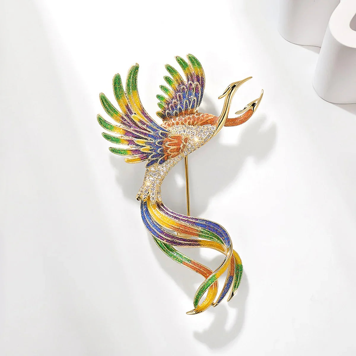 Femlion Colorful Crystal Phoenix Bird Brooches for Women: Enamel Flying Animal Badge