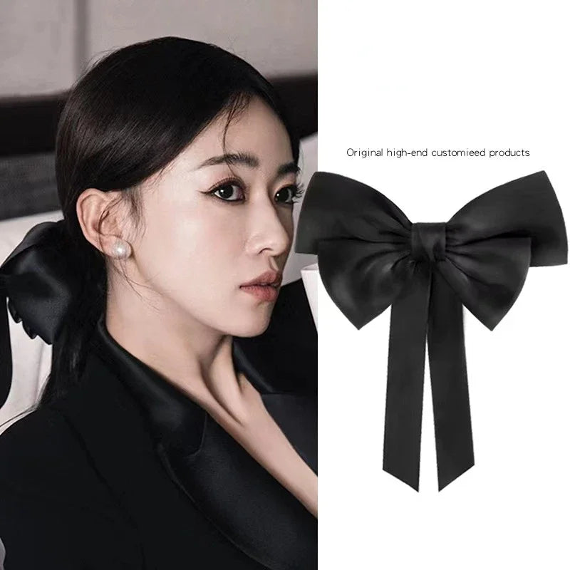 Femlion Korean Fashion Big Bow Hair Clips: Black Red Sweet Spring Headwear