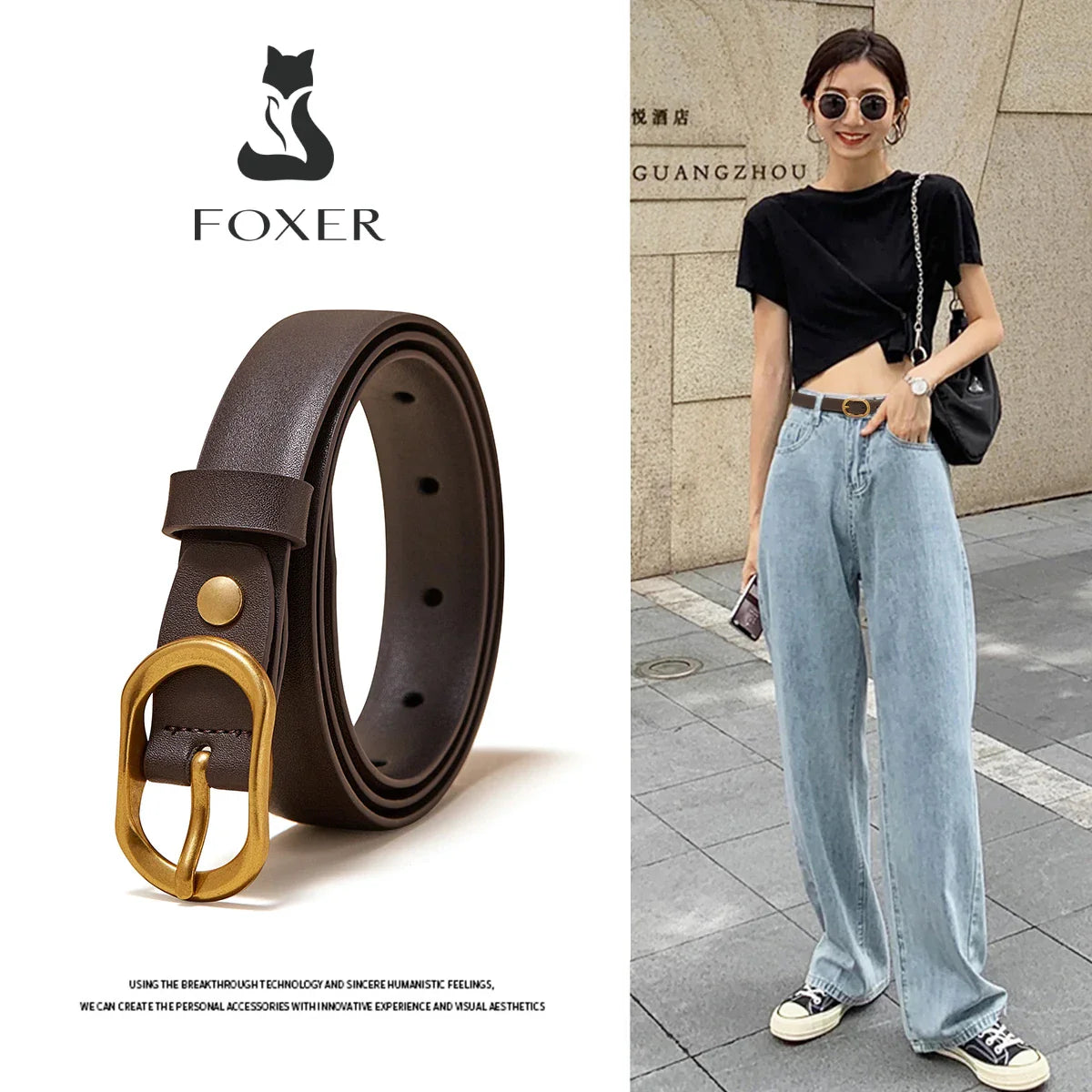 Femlion High Quality PU Leather Lady Belt Luxury Design Adjustable Denim Retro Style