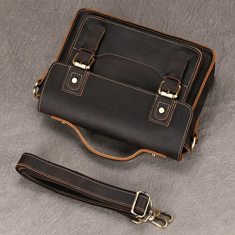 Femlion Leather Crossbody Bag Men's Vintage Sling Crazy Horse Genuine Leather Shoulder Bag