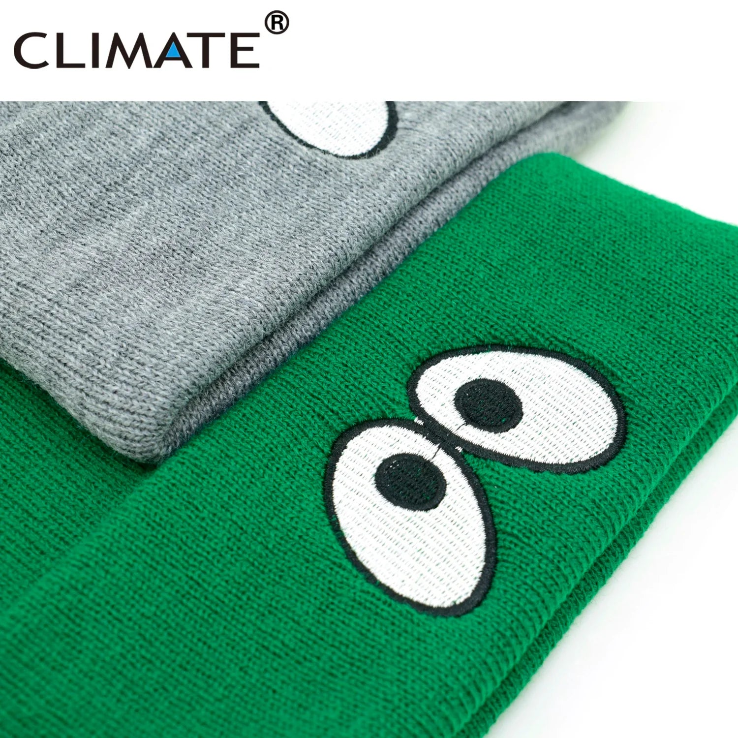 Femlion Green Knit Beanie Winter Hat Men Women Cute Eyes Warm Cap