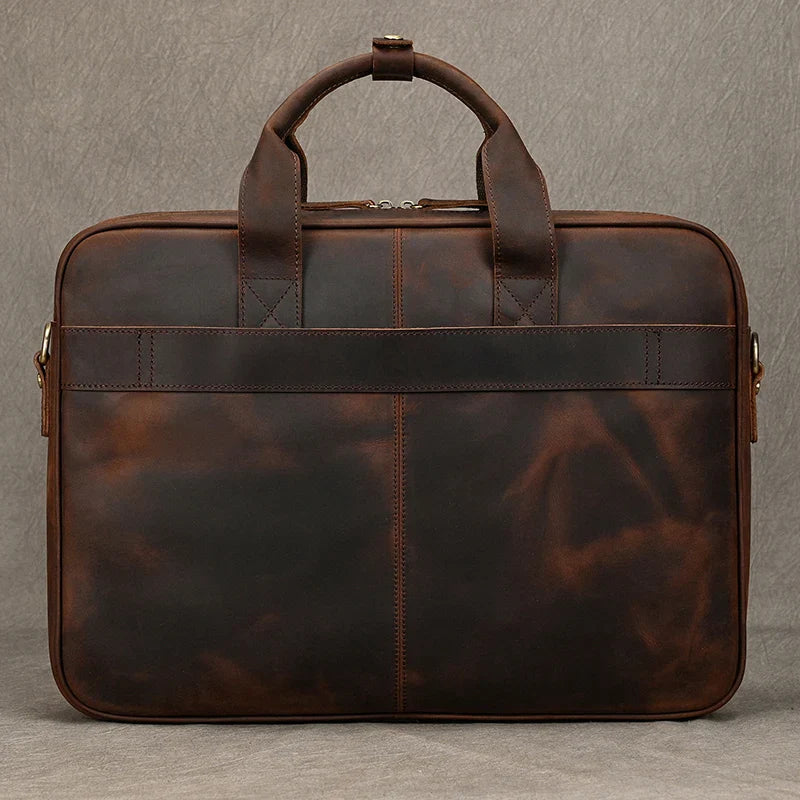 Femlion Leather Men's Business Laptop Briefcase 15.6" - Cowhide Male Doctor Lawyer Bag