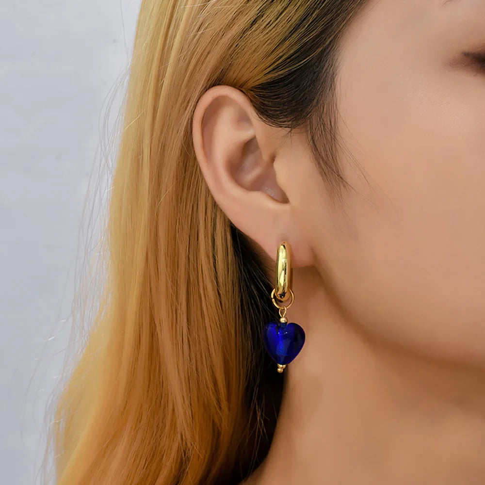 Femlion Heart Drop Earrings & Circle Huggie Hoops in Transparent Coloured Glaze