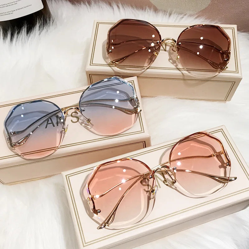 Femlion Gradient Rimless Round Sunglasses for Women - Stylish Designer Fashion Eyewear