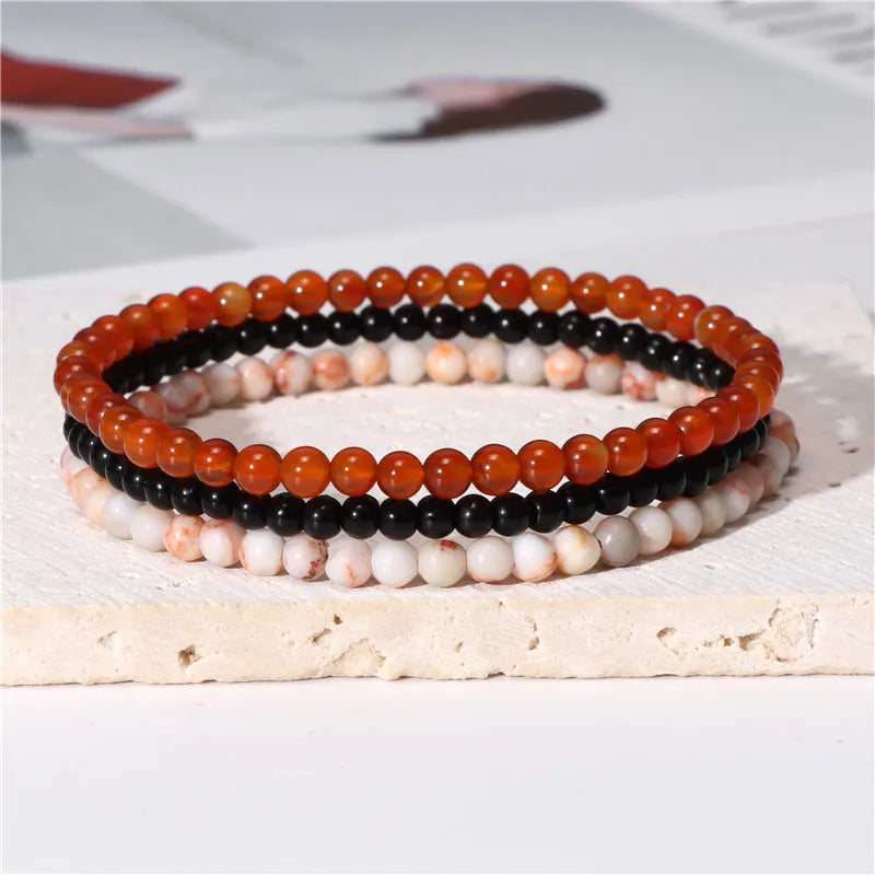 Femlion Stone Agate Crystal Beads Bracelet Set for Couples Healing Bangle Jewelry