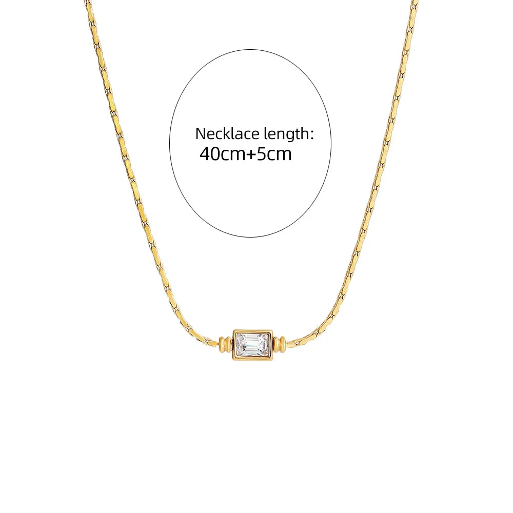 Femlion Square Crystal Pendant Chain Necklace for Women, Stylish Wedding Jewelry Gift