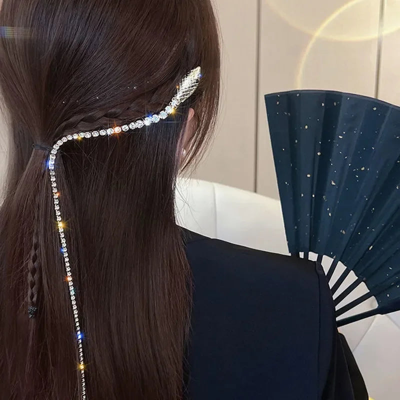 Femlion Snake Chain Tassel Hairpin with Rhinestones - Wedding Hair Jewelry