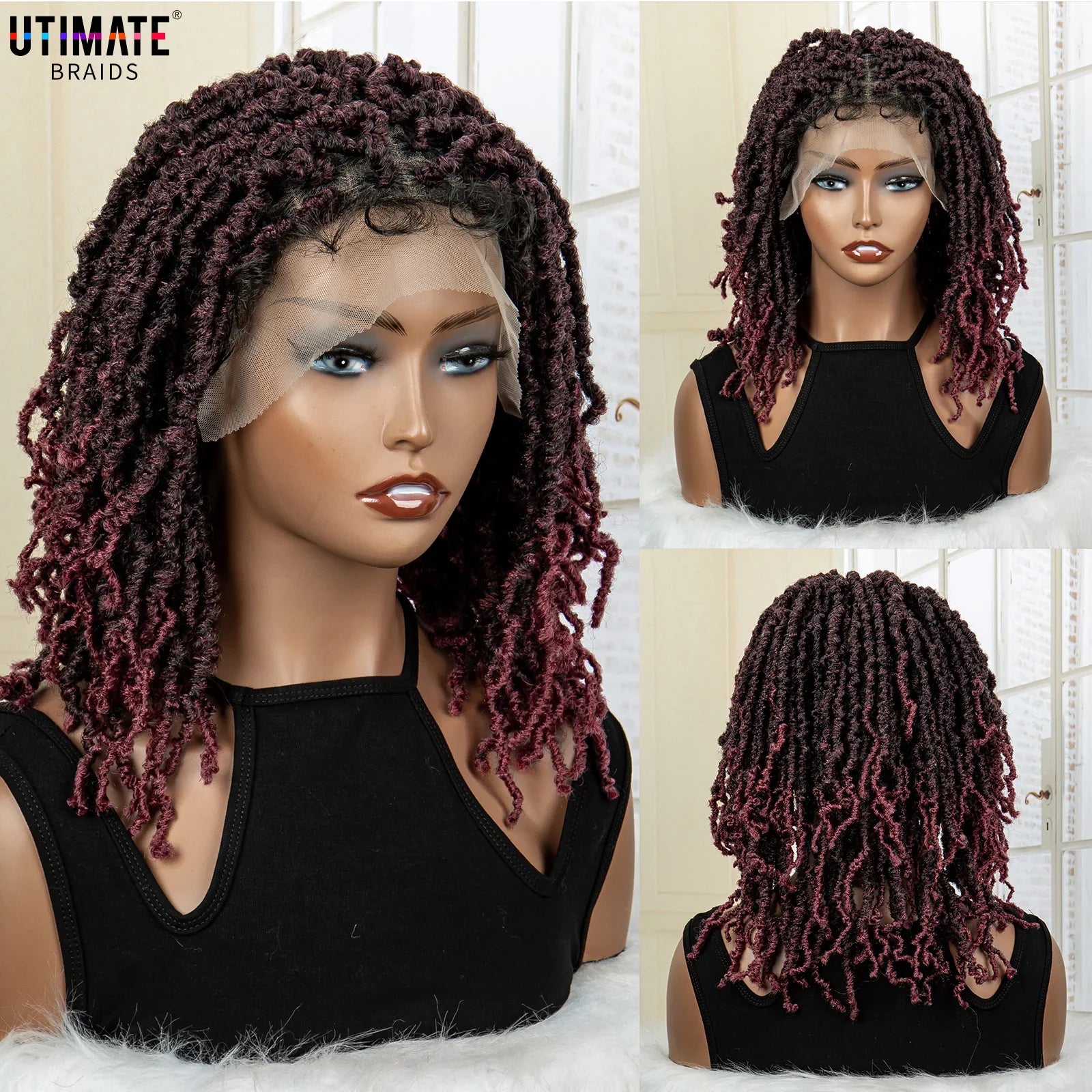 Femlion 14" Knotless Locs Crochet Braided Lace Front Wig for Black Women