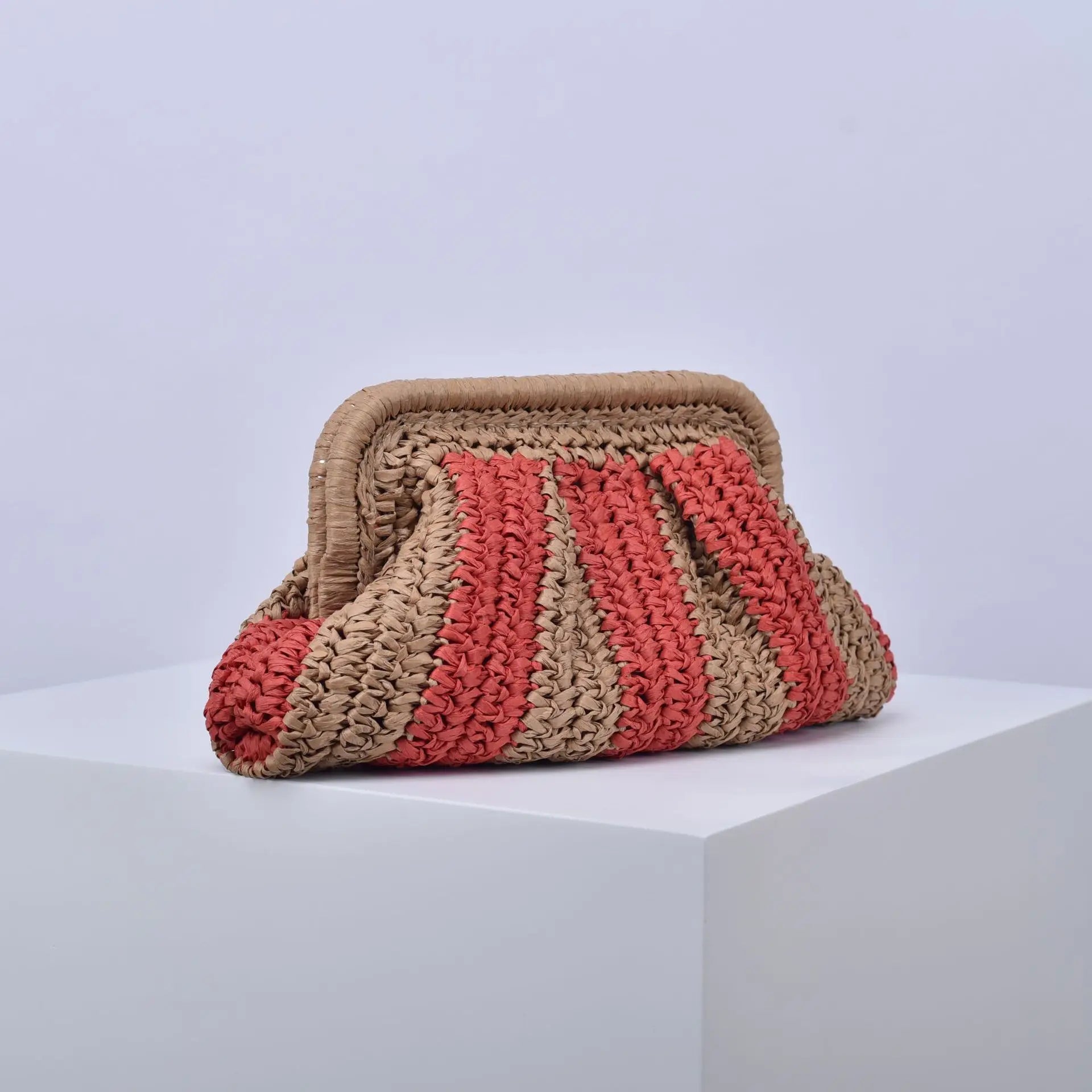 Femlion Striped Straw Clutch Bag Summer Beach Crossbody Bali Purse