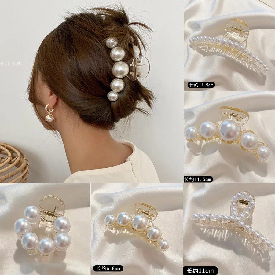 Femlion Acrylic Pearl Hair Claw Set Large Size Barrettes for Women Girls Fashion Accessory