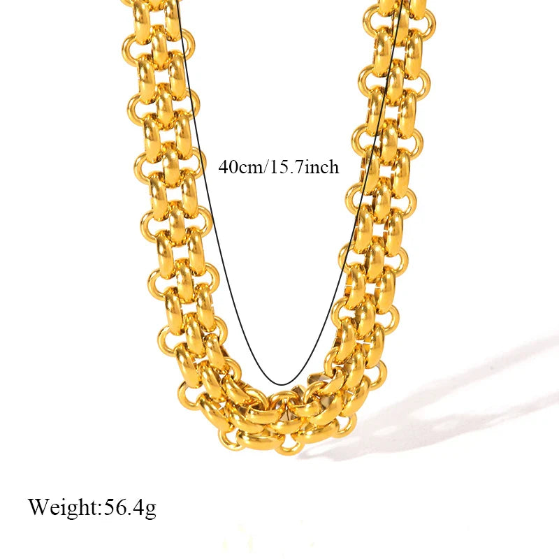 Femlion 18K Gold Plated Stainless Steel Cuban Chain Necklace Bracelet Set