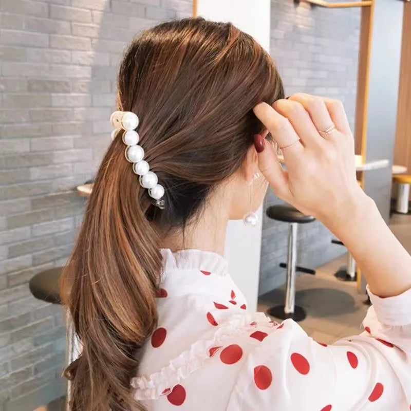 Femlion Elegant Pearl Banana Clip Vertical Twist Hairpin Hair Claw Clamp Headwear