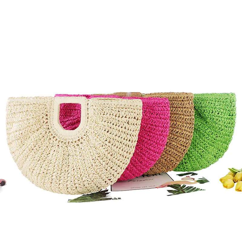 Femlion Straw Woven Beach Bag - Colorful Portable Women's Fashionable Handbag