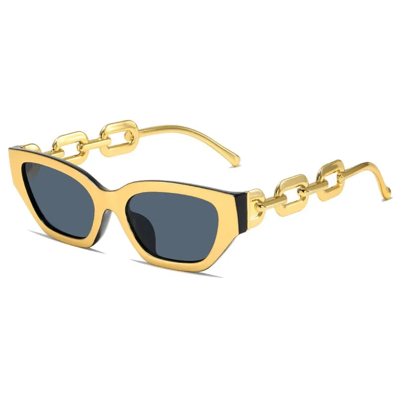 Femlion 2024 Vintage Cat Eye Sunglasses with Small Metal Chain - Elegant Black Shades