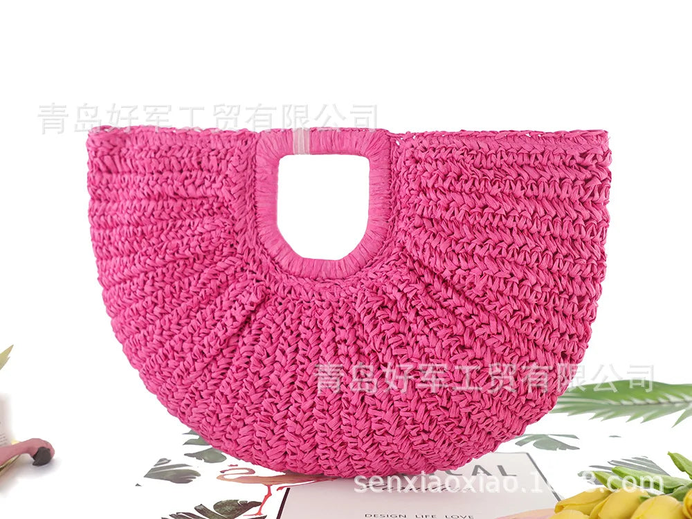 Femlion Straw Woven Beach Bag - Colorful Portable Women's Fashionable Handbag