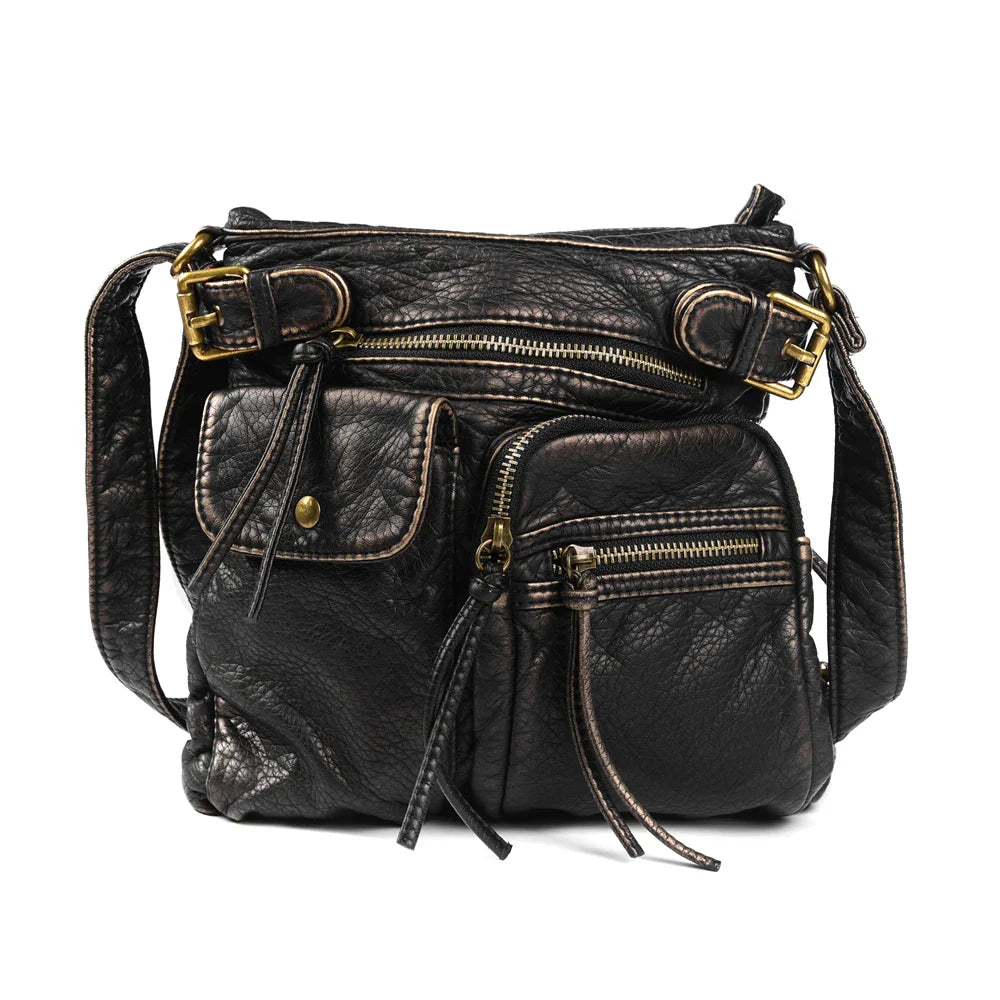 Femlion Bronze Soft Leather Crossbody Bag with Pockets & Luxe Design