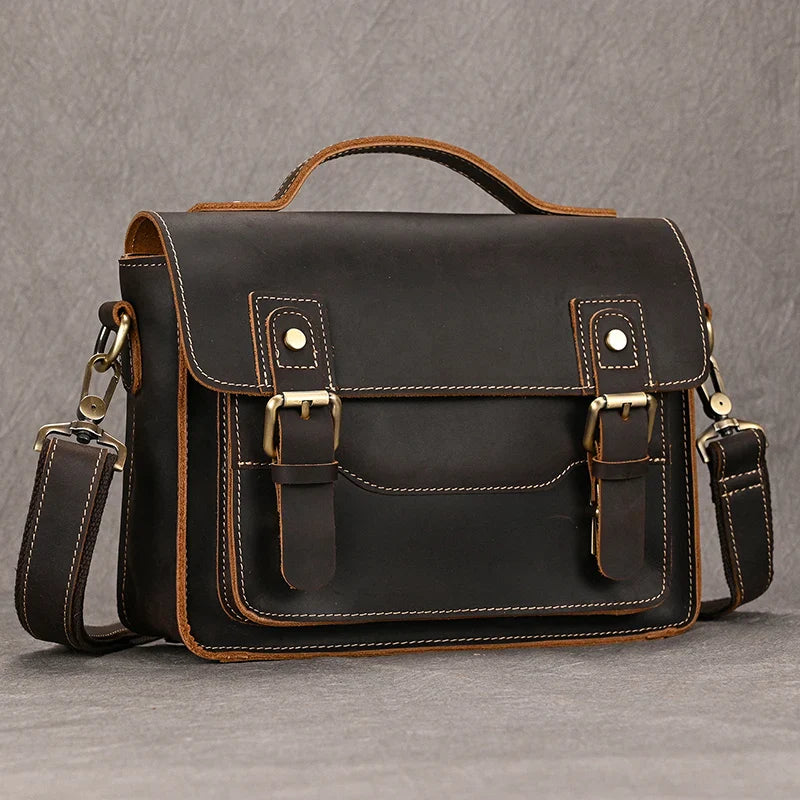 Femlion Leather Crossbody Bag Men's Vintage Sling Crazy Horse Genuine Leather Shoulder Bag