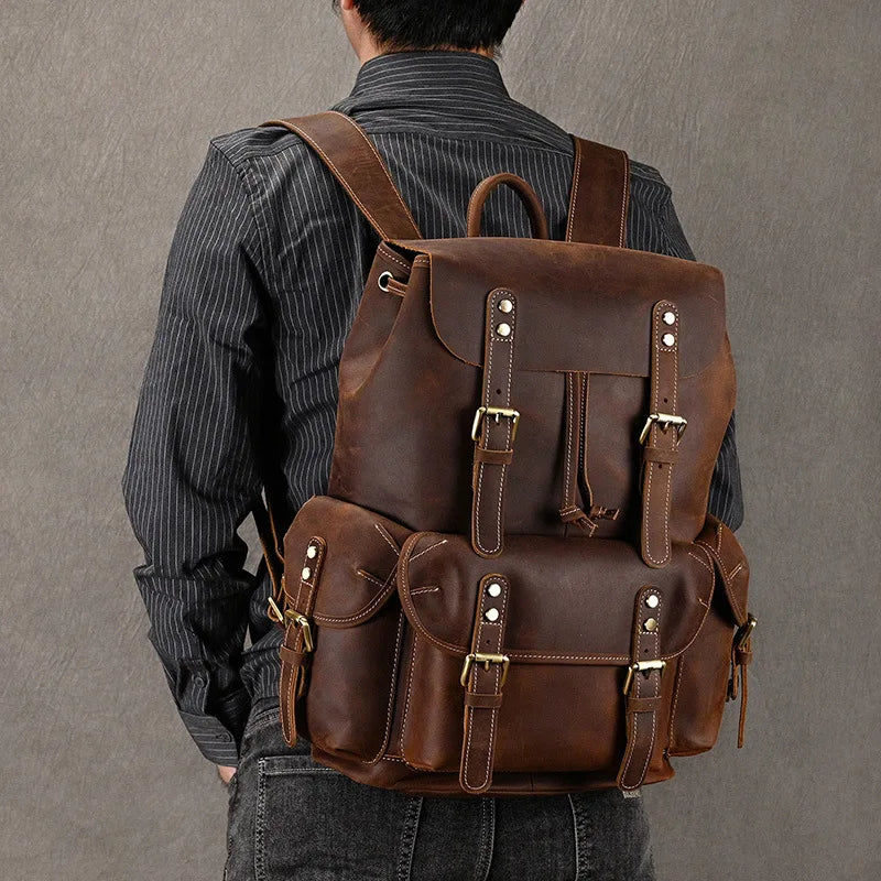 Men's Vintage Leather Backpack: Femlion Top Grade Fashion Bag Pack