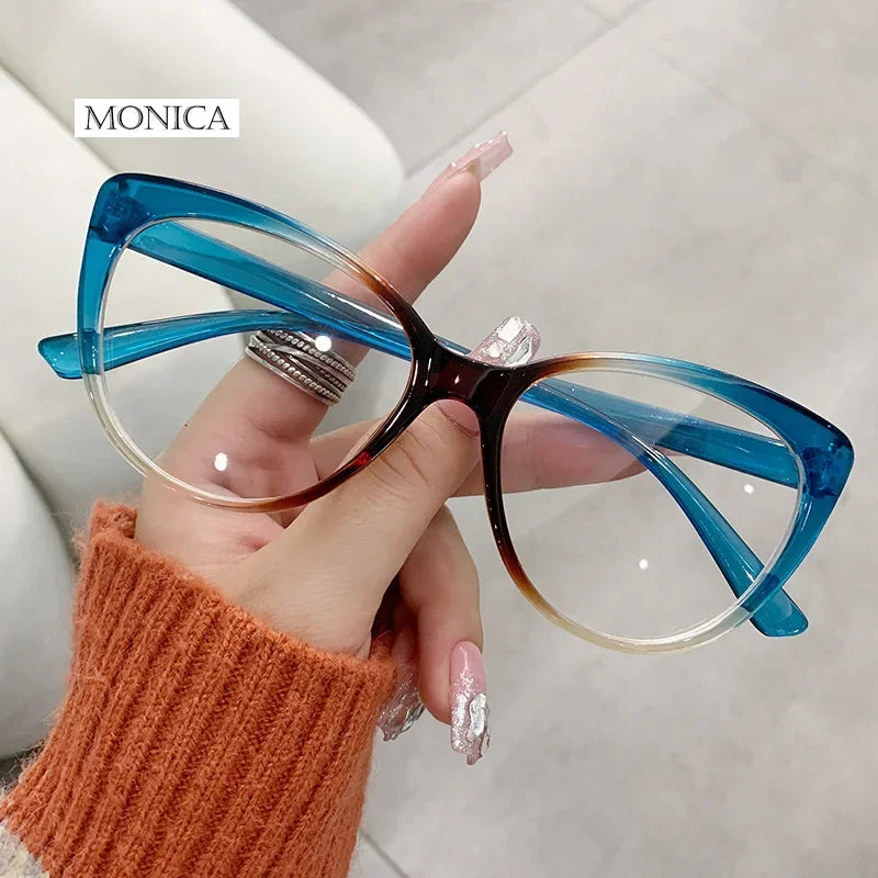 Femlion Oval Photochromic Eyeglasses Frames: Anti Blue Light Optical Fashion Spectacles for Women