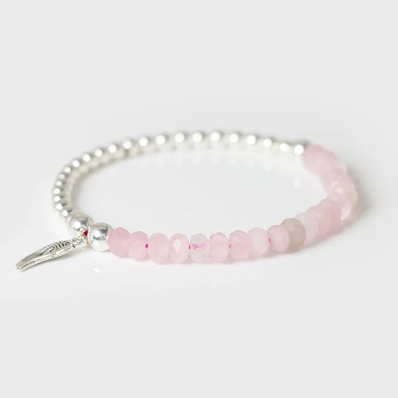 Femlion Silver Wings Stone Bracelet with Rose Quartz Crystal