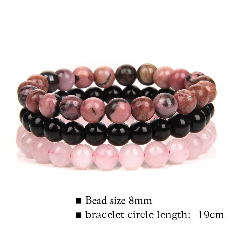 Femlion Black Onyx Agates Bracelet Set for Women Men