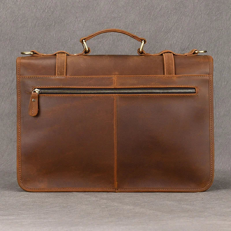 Femlion Brown Leather Briefcase for Men - Premium Genuine Leather Business Bag for Laptops