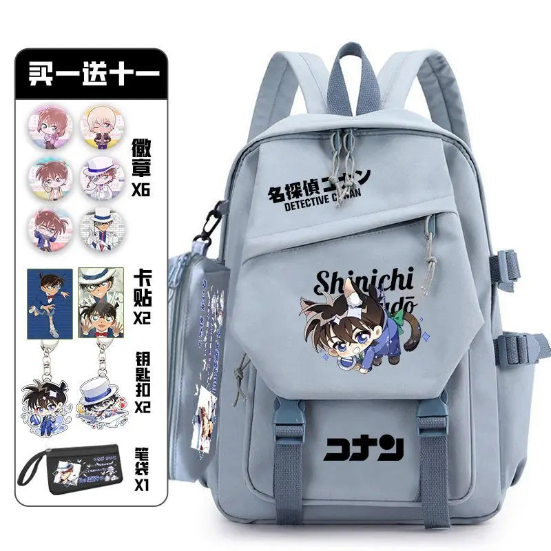 Femlion Detective Conan Pain Pack Badge Set Backpack for Teenagers School Cosplay