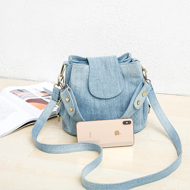 Femlion Denim Bucket Shoulder Bag Crossbody Tote Luxury Brand Women's Bag