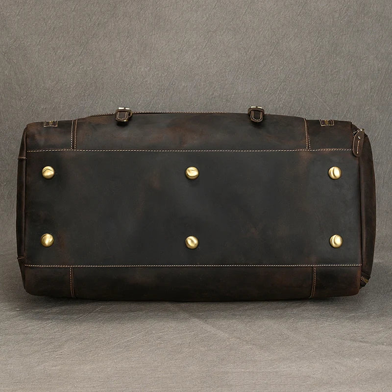 Femlion Vintage Leather Men's Travel Duffle Bag for Business Trip