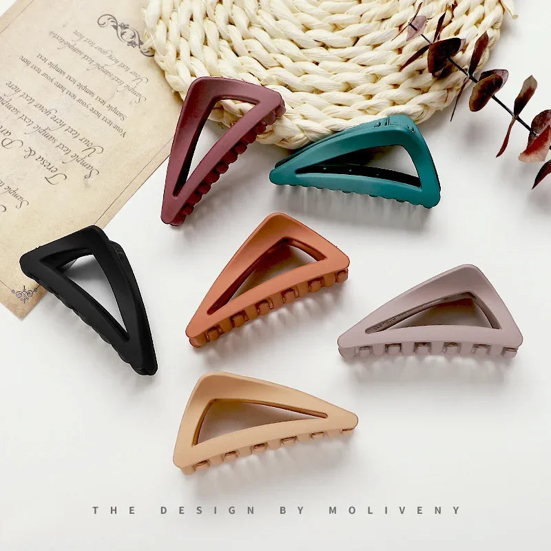 Femlion Solid Color Triangle Hair Claw for Women - Korean Fashion Hair Accessory