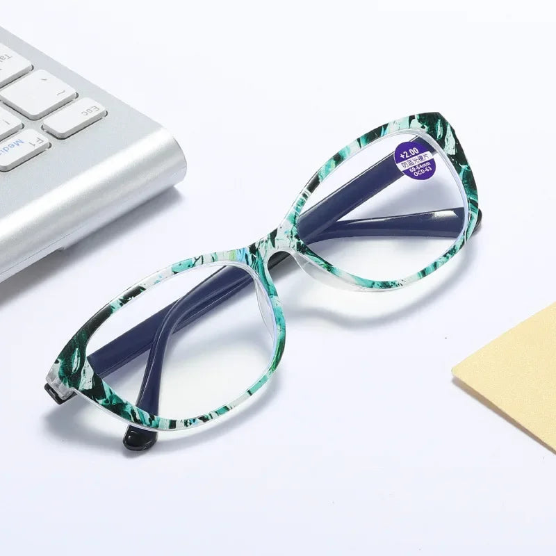 Femlion Printed Frame Anti-Blue Light Reading Glasses for Women, +1.0 to +4.0