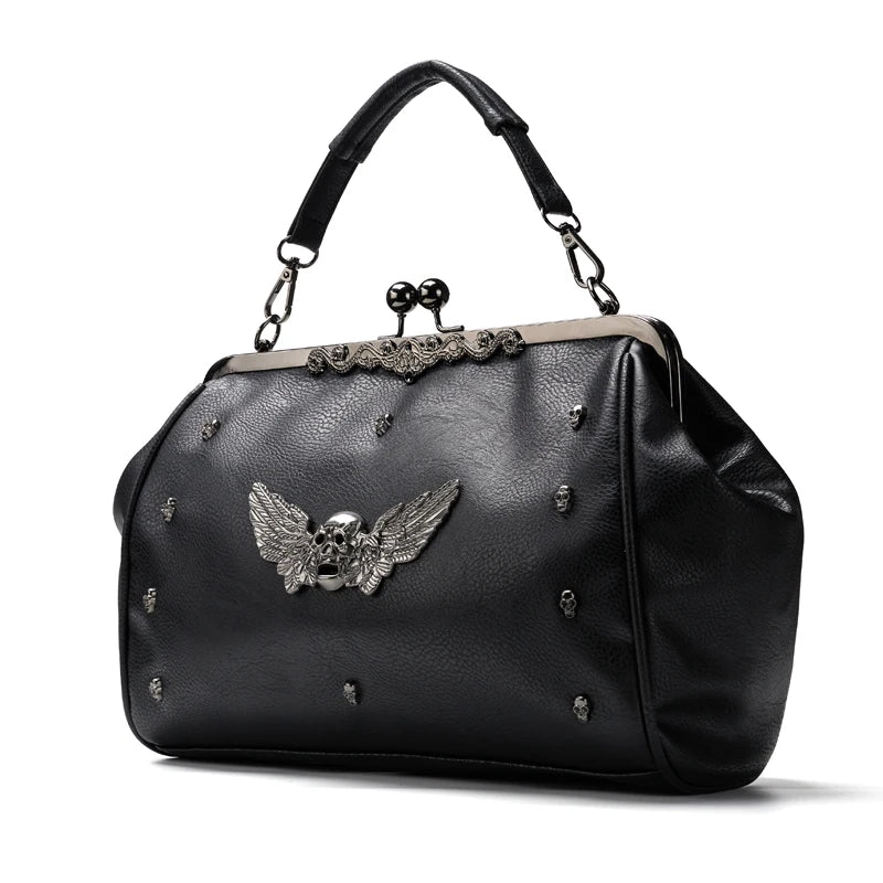 Femlion Skull Rivet Tote Crossbody Bag Luxury PU Leather Boston Shoulder Bag