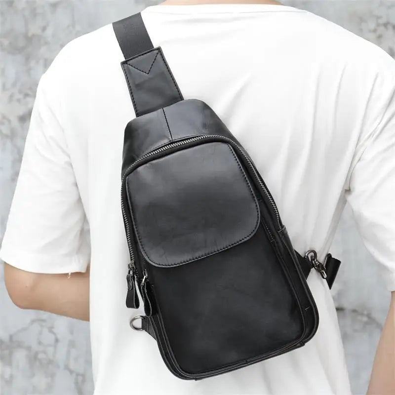 Femlion Men's Leather Chest Bag: Stylish Crossbody & Shoulder Bag for Sports & Leisure