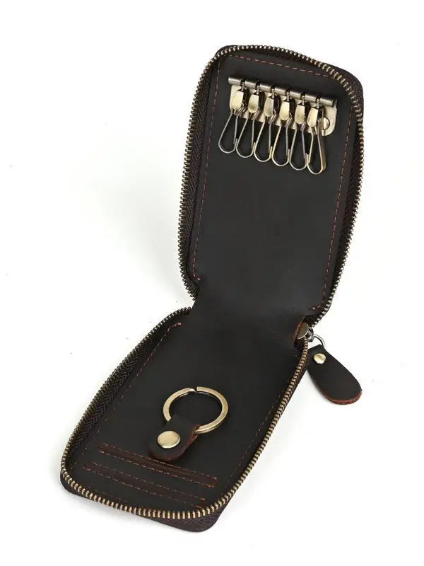 Femlion Retro Leather Key Wallet Card Holder Key Bag Short Purse