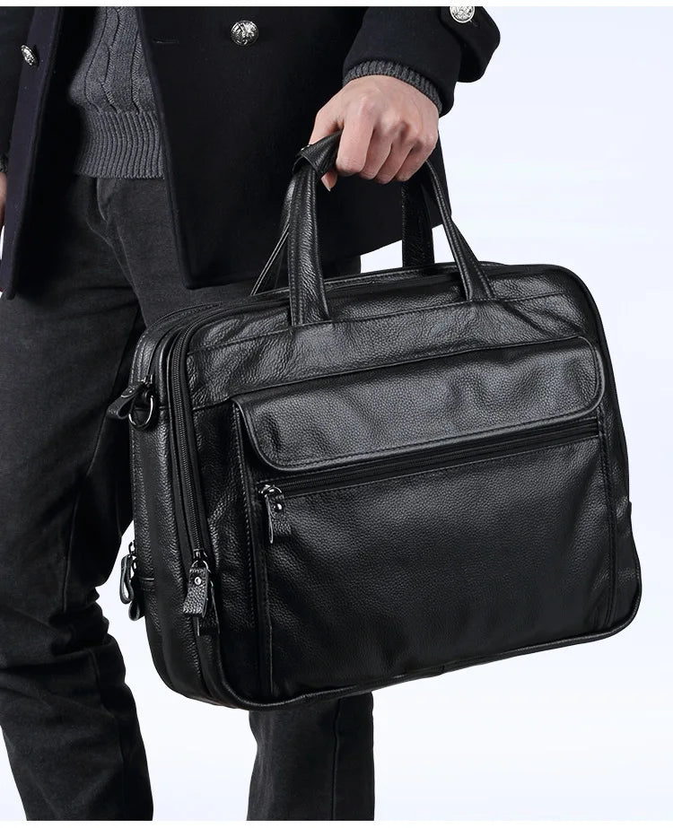 Femlion Leather Briefcase: Men's Laptop Business Handbag & Shoulder Bag