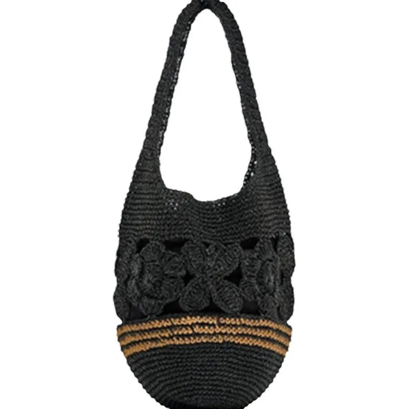 Femlion Floral Woven Handbag with Hand Hook Shoulder Strap