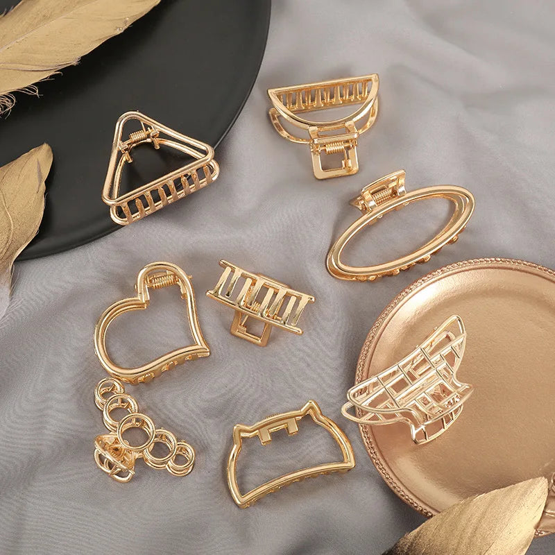 Femlion Geometric Gold Hair Clip Claw for Elegant Girls and Women Headwear