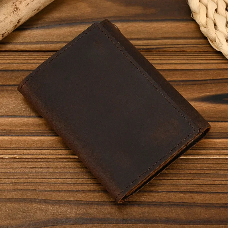 Femlion Men's Leather Wallet: First Layer Cowhide Money Clip Slim Card Bag