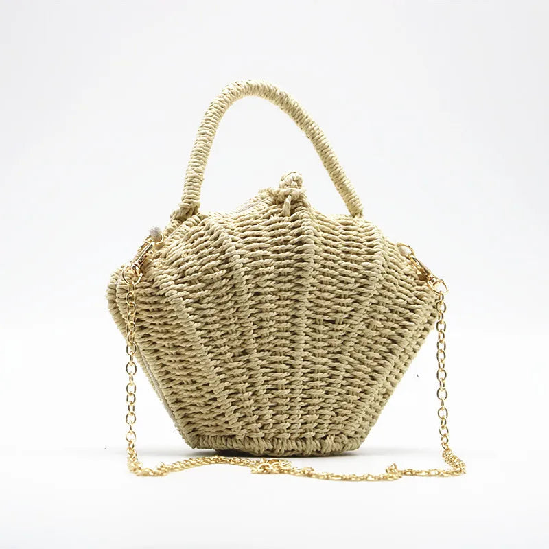 Femlion Holiday Style Straw Woven Bag for Kids - Hand-Held Messenger & Crossbody Bag