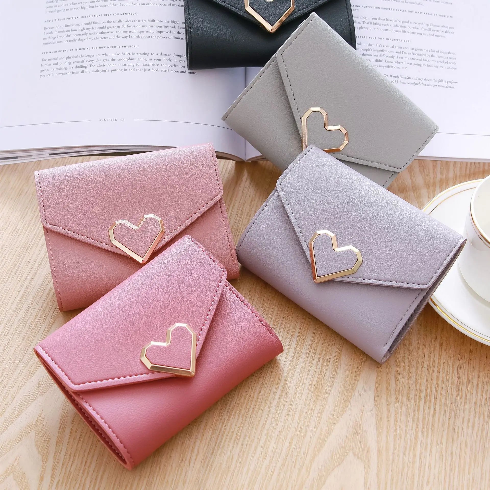 Femlion Mini Women's Wallet Cute Pink Business Card Holder Money Bag