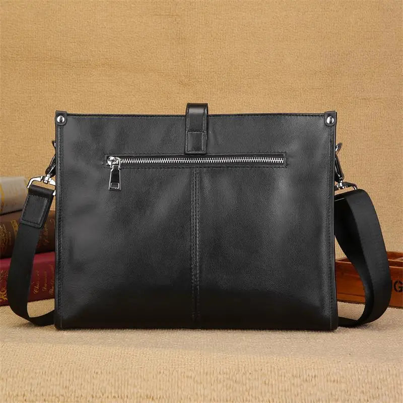 Femlion Men's Genuine Leather Business Envelope Shoulder Bag