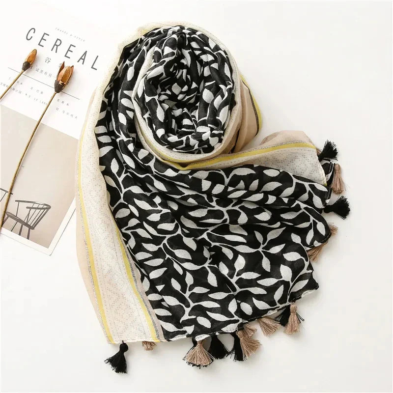 Femlion Flower Print Scarf Shawl: Soft Wrap for Women, Designer Hijab & Bandana