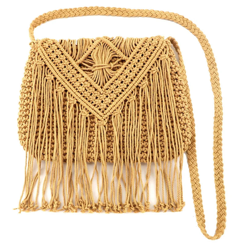 Femlion Straw Tassel Beach Bag Handwoven Crossbody Shoulder Bag