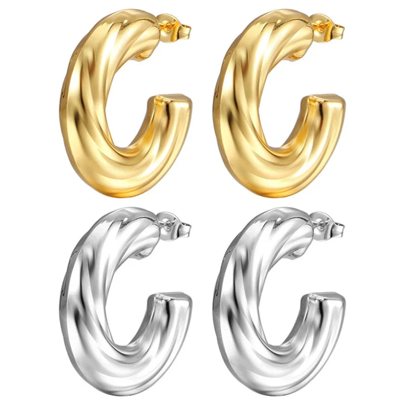 Femlion Gold Plated French Style Chunky Hoop Earrings Vintage Jewelry