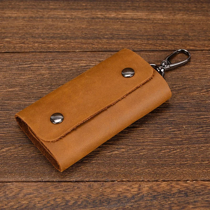 Femlion Leather Key Holder Wallets Crazy Horse Key Bags for Cars