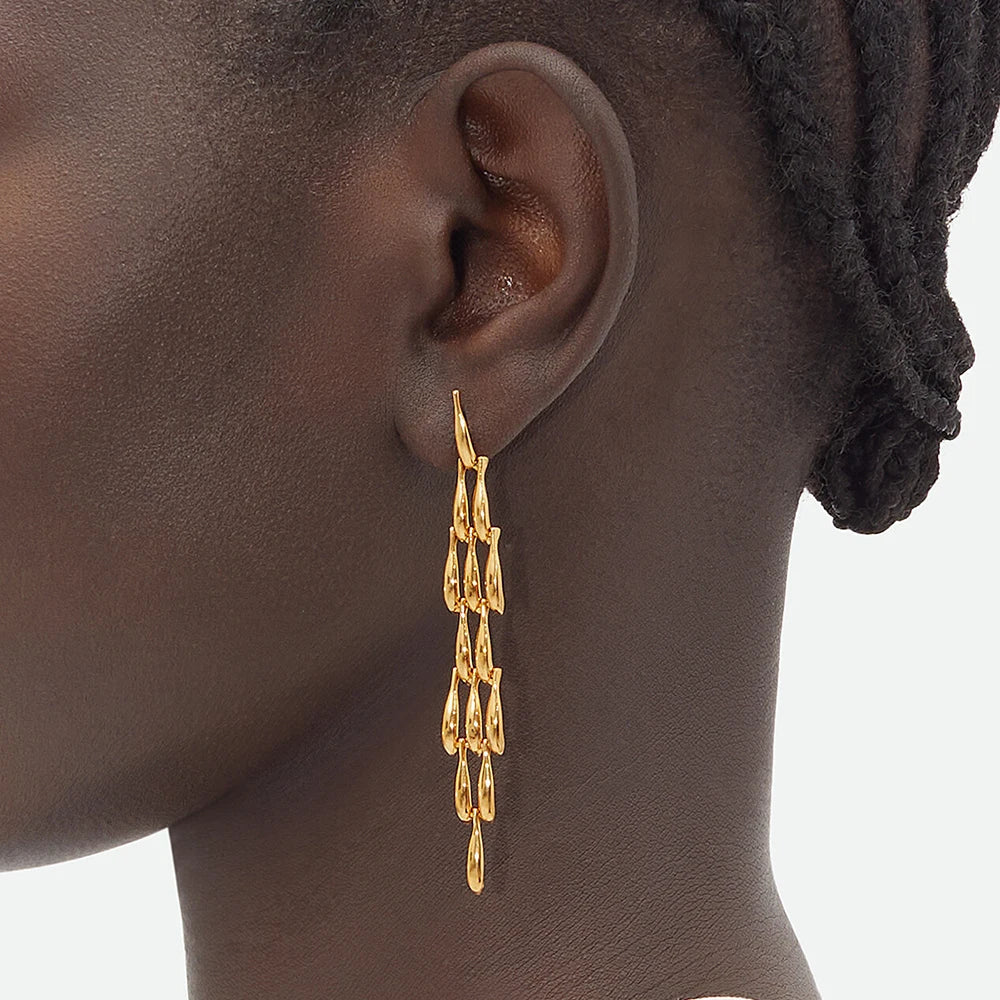 Femlion Gold Teardrop Tassel Earrings - Stainless Steel Dangles